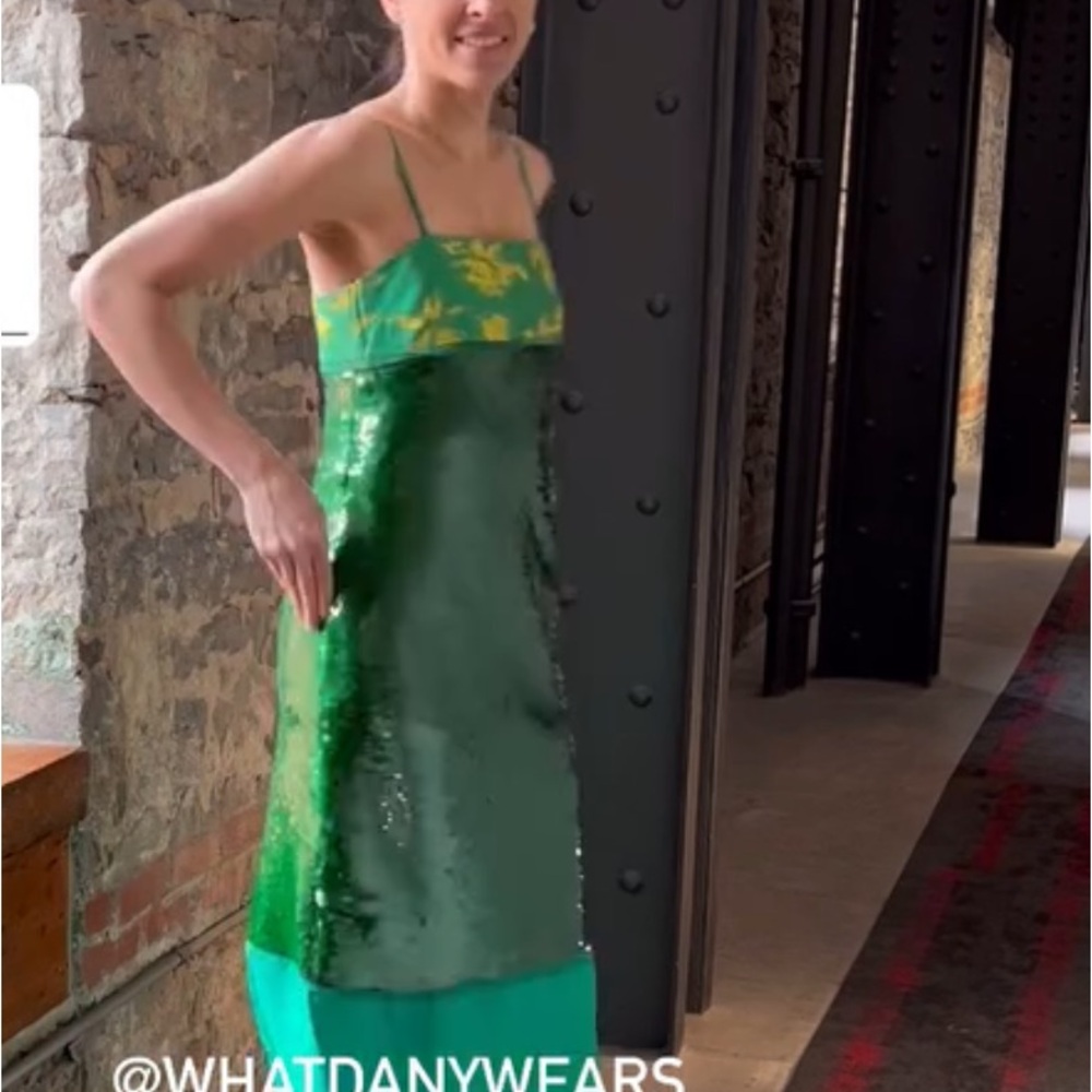 Zara Green Sequin & Teal Colorblock Midi Dress - Picture 4 of 14